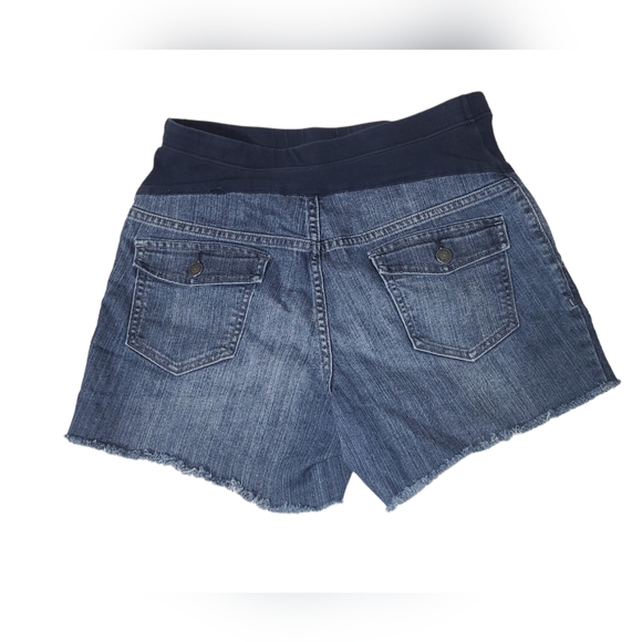 OLD NAVY MATERNITY SHORTS WOMENS 10 BLUE DENIM RAW HEM BELLY WAISTBAND - Picture 7 of 11